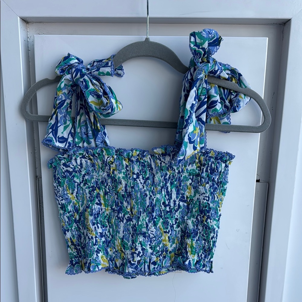 NWT Poupette Trinity Floral Smocked Blue Top